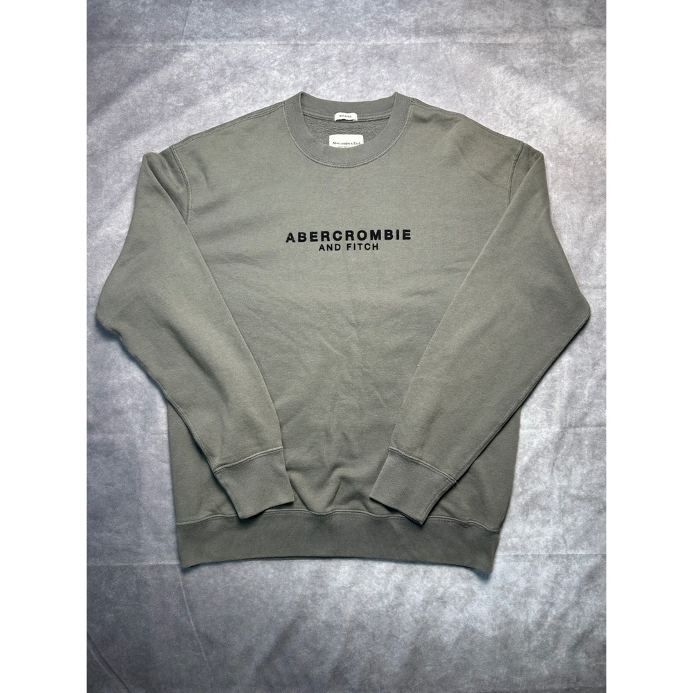Abercrombie & Fitch Mens Sweatshirt Small Olive Green Relaxed Logo Fleece 1154
